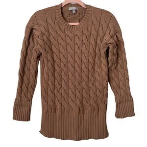 J. Crew Sweater Womens‎ XS S Brown Cable Knit Side Slit Quiet Luxury Minimalist